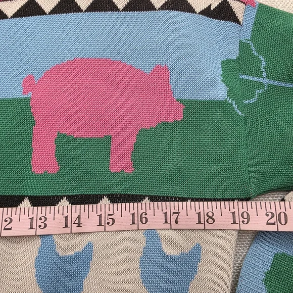 Daisy Street Farm Animal Cropped Sweater - Pink Pigs & Blue Chickens - US L - Picture 4 of 8